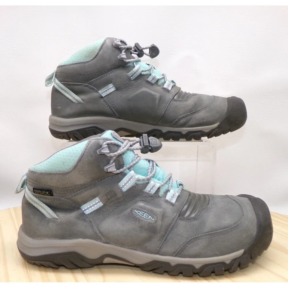 KEEN Ridge Flex Mid Waterproof Hiking Boots Grey/Blue Big Kids Sz‎ 7 / Women 8.5